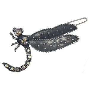 Silver Tone Metal Bejeweled Dragonfly Barrett